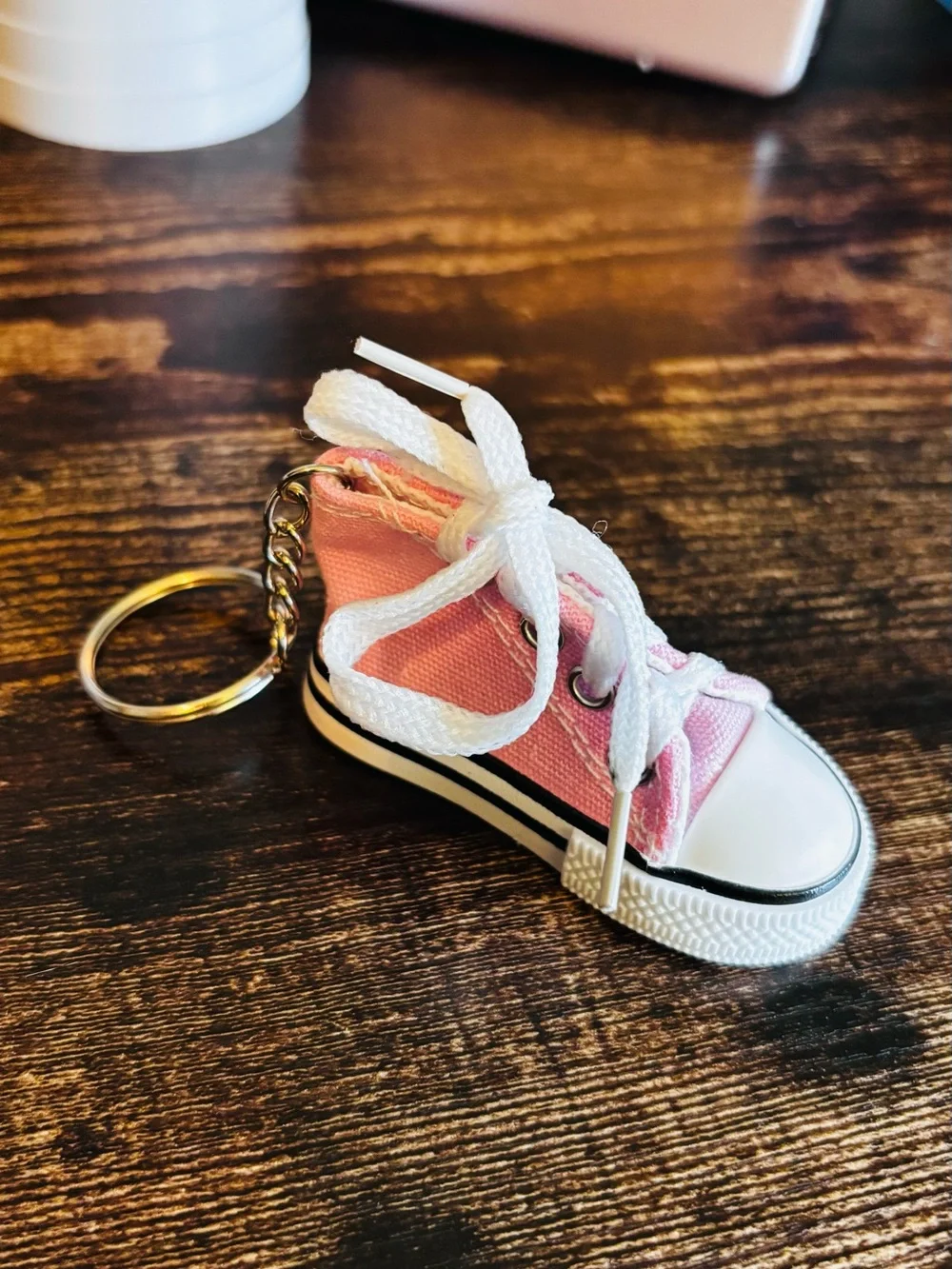 Pink High Top Canvas Sneaker Keychain - Small Shoe‎ Accessory